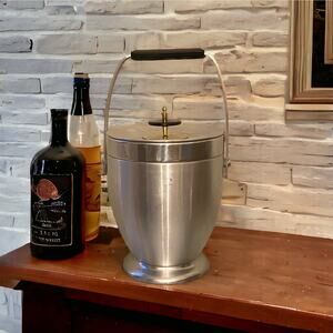 Vintage MCM Kromex Chrome And Brushed Aluminum Ice Bucket Lid Handle Modern